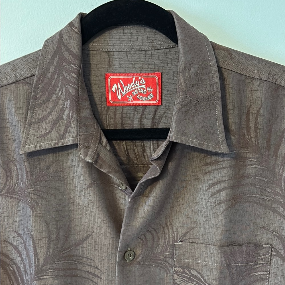 Brown Casual Button Down Shirt with Botanical Pattern